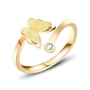 18k Gold Plated Butterfly Finger Ring Stainless Steel